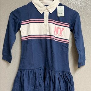 okie dokie Navy Dress with Pink & White Stripes, 2T, new with tags
